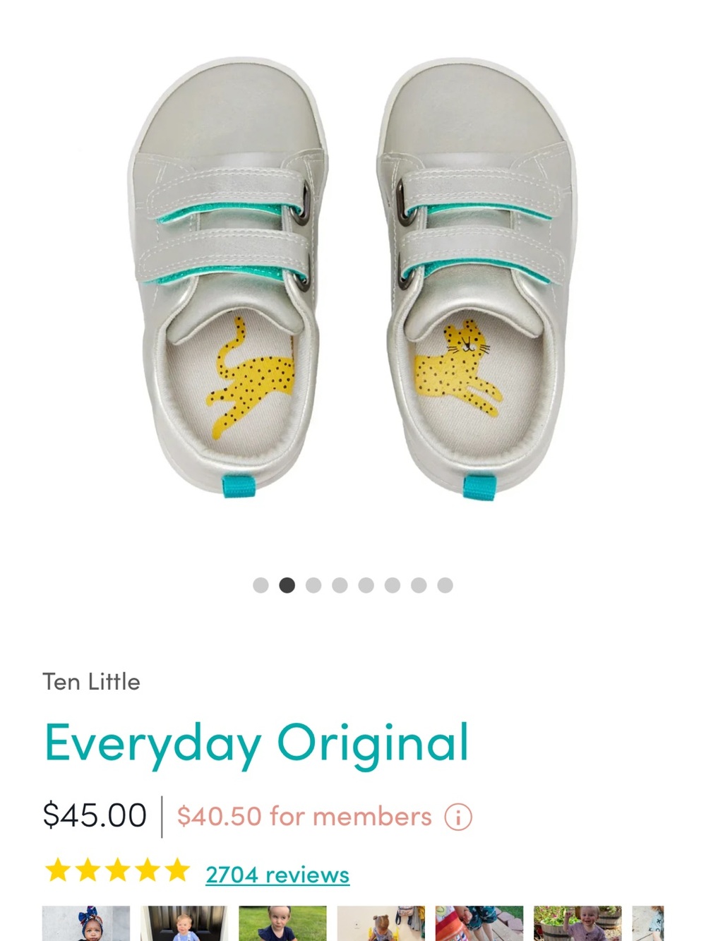 Ten Little Everyday Original Kids Sneakers in Light Gray with Teal Accents